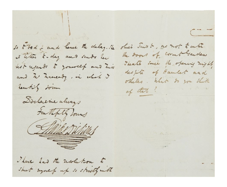 Charles Dickens Autograph Letter Signed, Under Deadline for ''Oliver Twist'': ''...I have had the resolution to shut myself up so strictly with Oliver Twist...''
